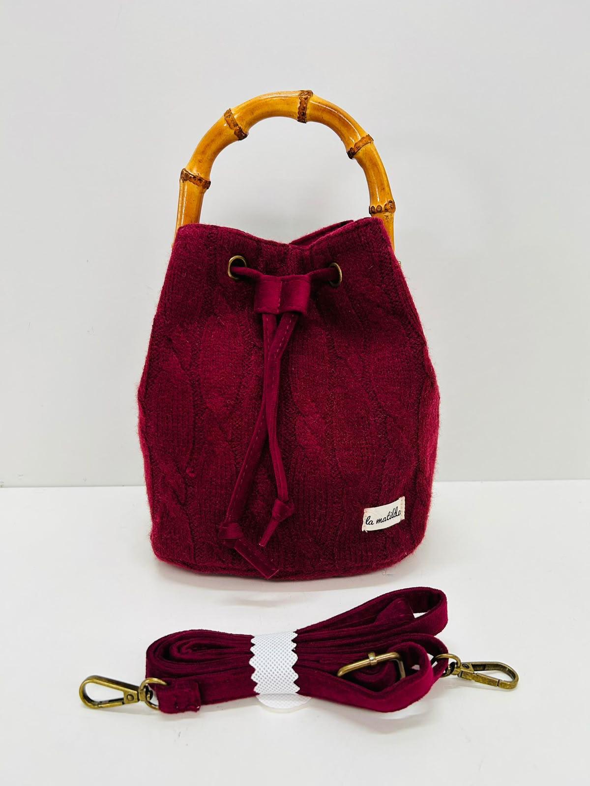 Bolso bombonera granate con asa de bambú – La Matilda - Imagen 2